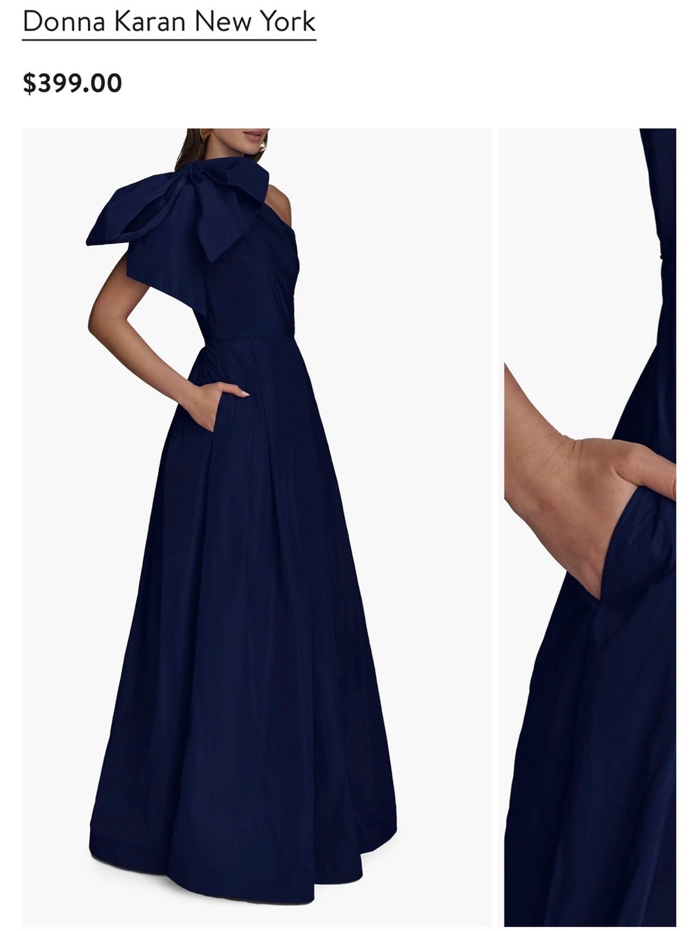 Donna Karan One-Shoulder Royal Blue Evening Gown with Bow - Picture 6 of 7
